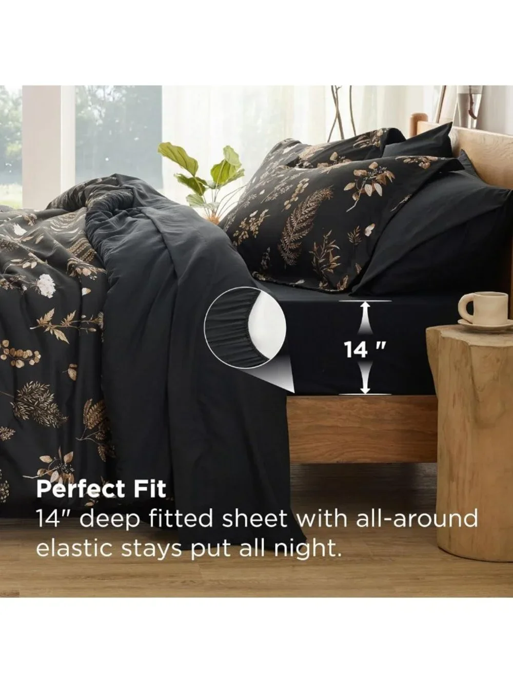Floral Black Comforter Set - 7 Piece Full Bedding Set for Cozy Bedroom Decor